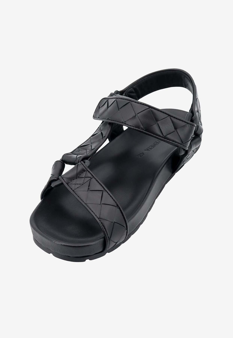 Bottega Veneta Trip Intrecciato Leather Sandals Black 775305V3HB0_1000