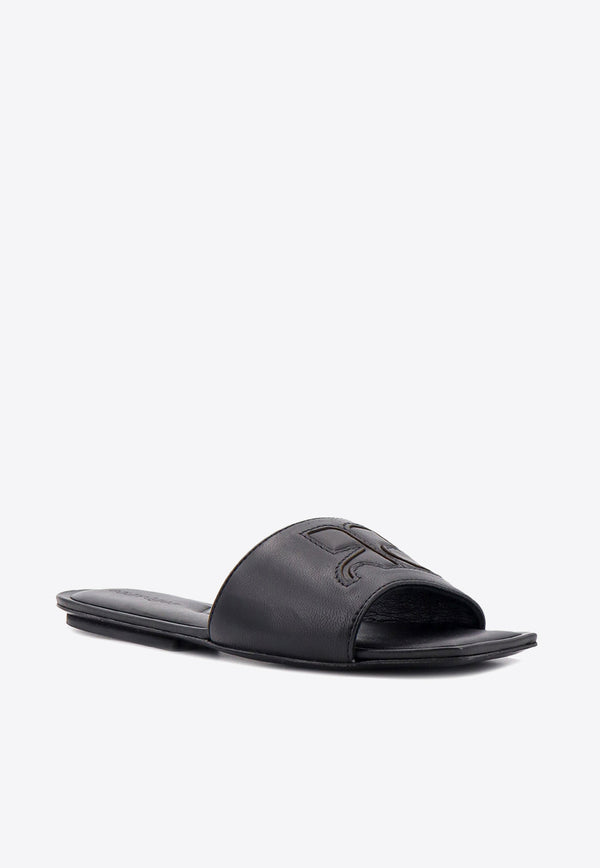 Courrèges Logo Nappa Leather Flat Sandals Black 124SSD003CR0052_9999