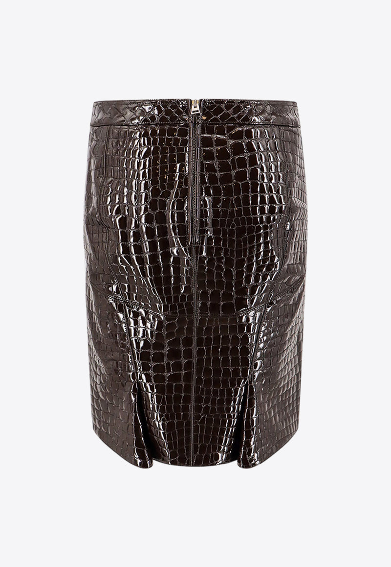 Tom Ford Croc-Embossed Mini Leather Skirt Brown GCL871LEX306_KB869