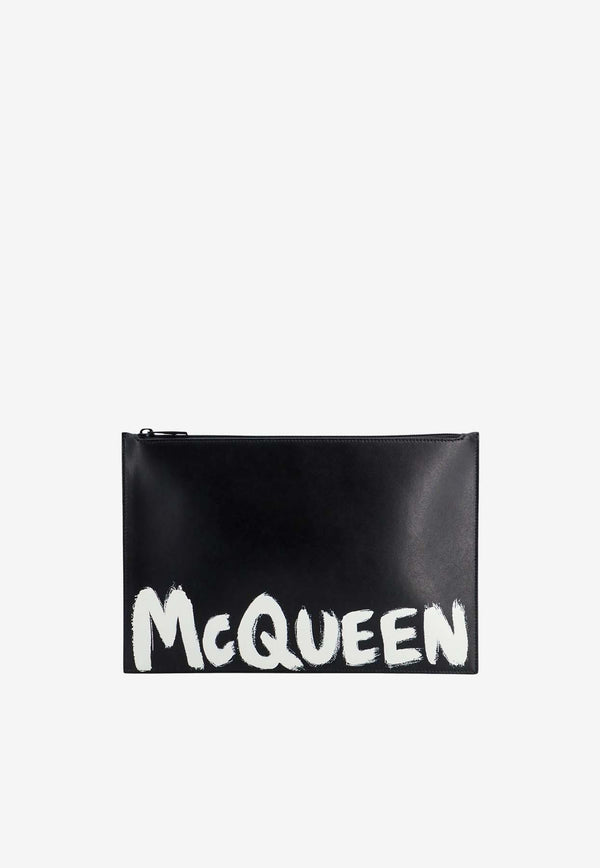 Alexander McQueen Graffiti Logo Leather Clutch Bag

 Black 5604721AAMJ_1070