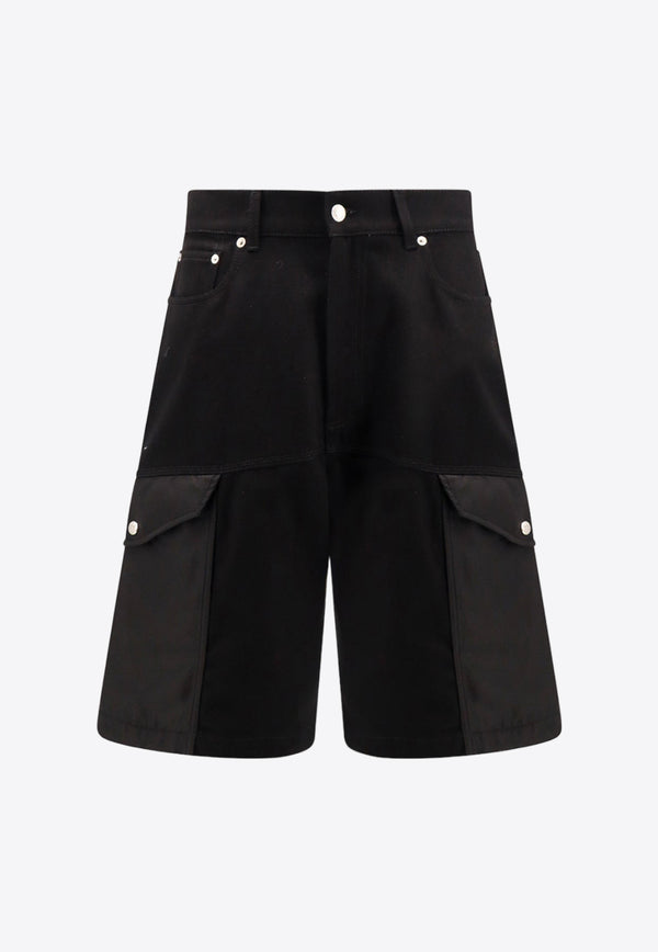 Alexander McQueen Hybrid Denim Cargo Shorts Black 774968QYAAC_1000