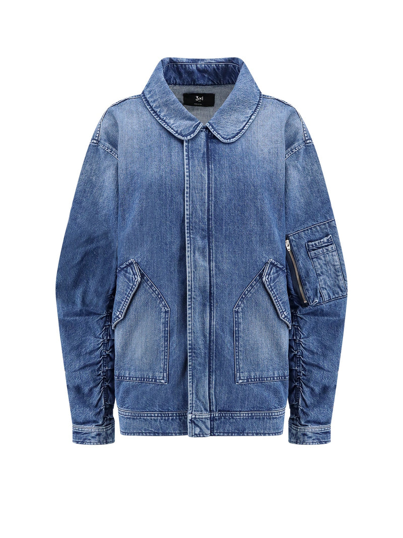 3x1 Essential Zip-Up Denim Jacket Blue WJ5005DR01RG_DEEPB