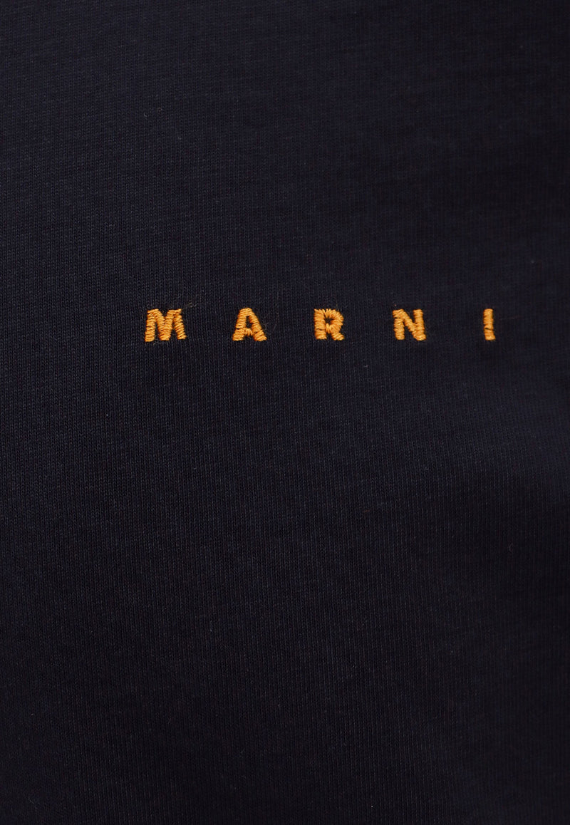 Marni Logo Embroidered T-shirt Navy HUMU0198X1UTCZ57_00B99