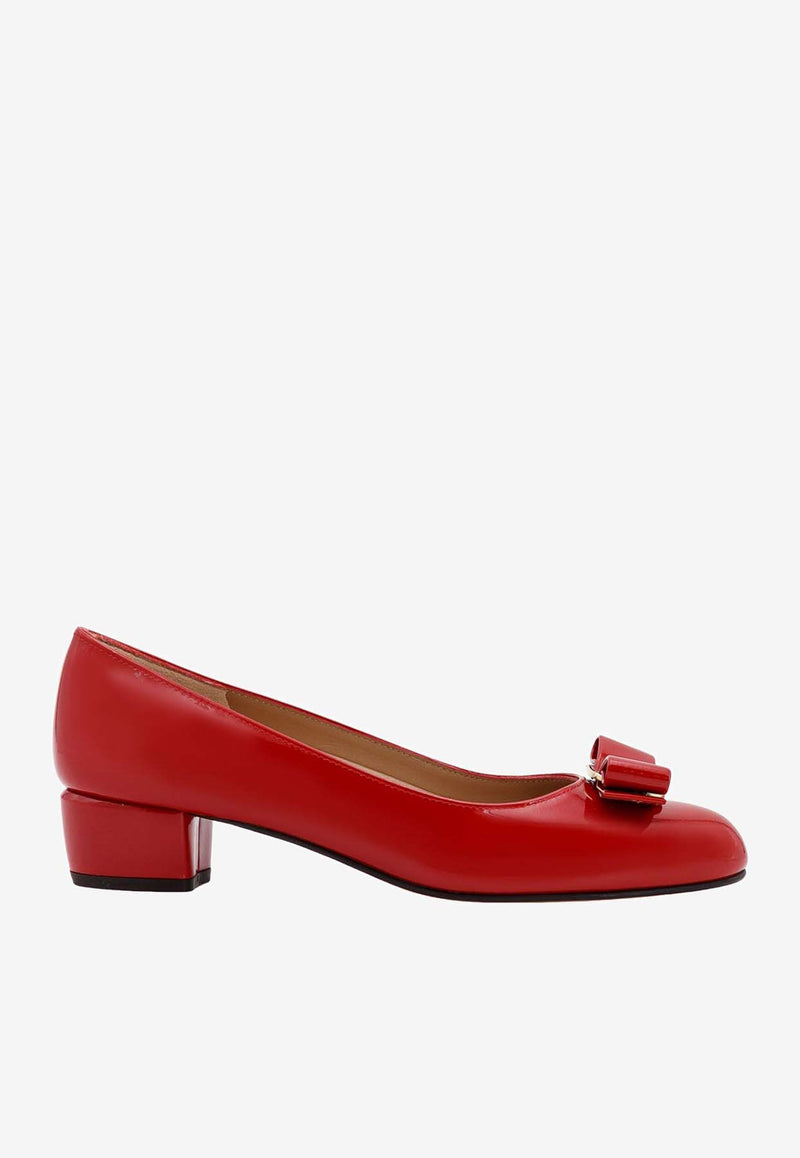 Salvatore Ferragamo Vara Bow 30 Patent Leather Pumps Red 01B221591964_ROSSO