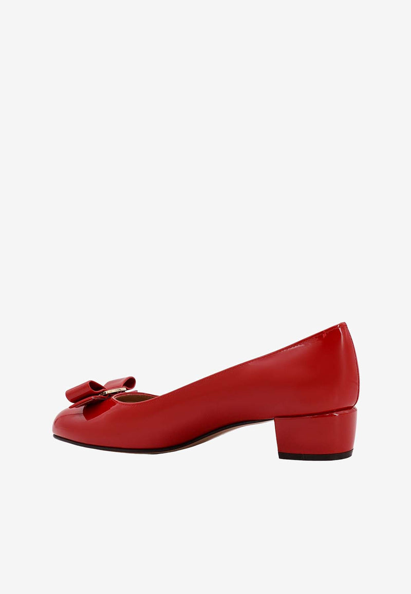 Salvatore Ferragamo Vara Bow 30 Patent Leather Pumps Red 01B221591964_ROSSO