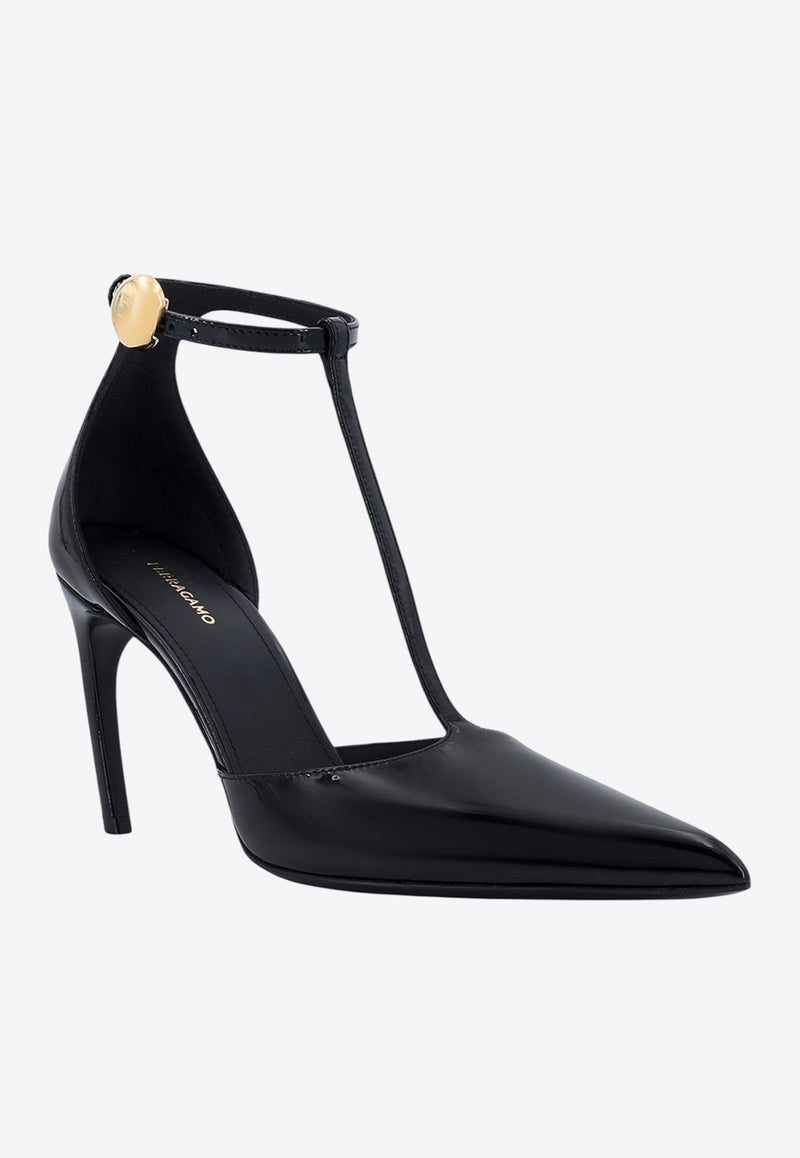 Salvatore Ferragamo Odette 85 T-strap Patent Leather Pumps Black 01H549769281_NERO