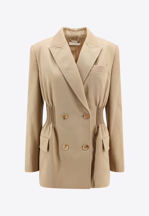 Chloé Double-Breasted Smocked Wool Blazer Beige C24SVE02170_278