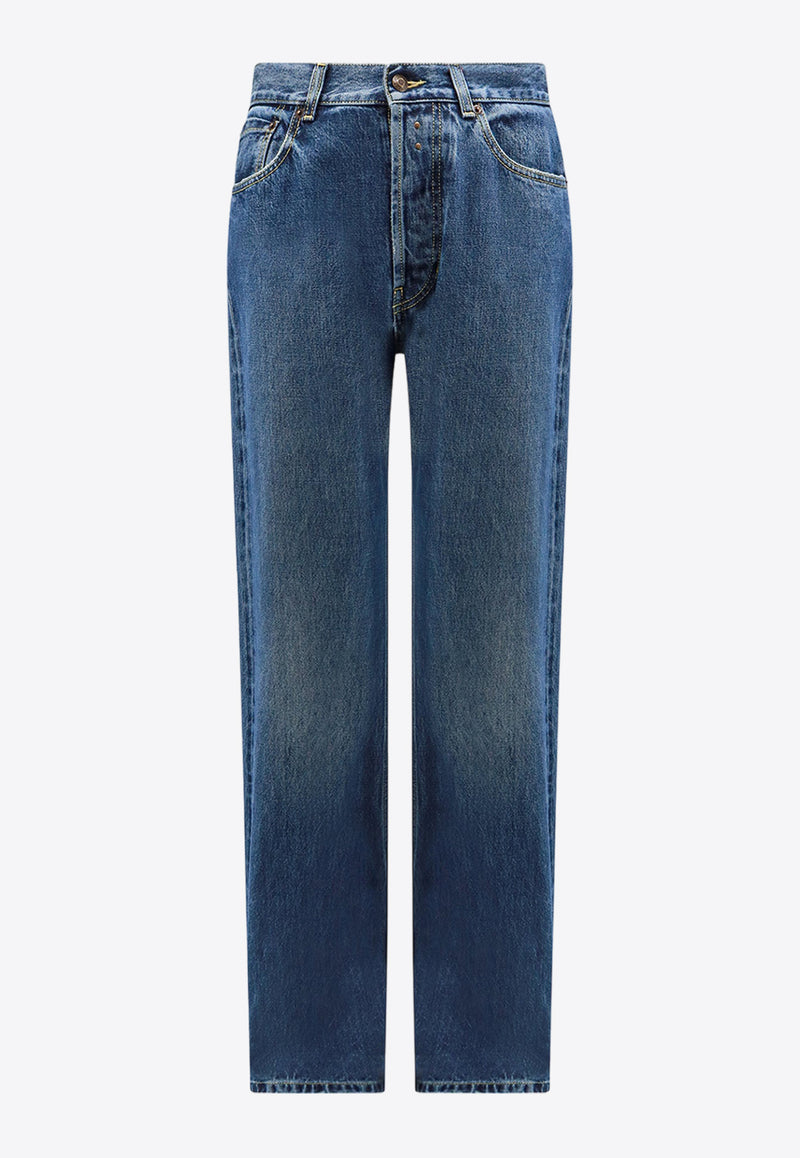 Alexander McQueen Logo Patch Straight-Leg Jeans
 Blue 781770QYAAU_4211