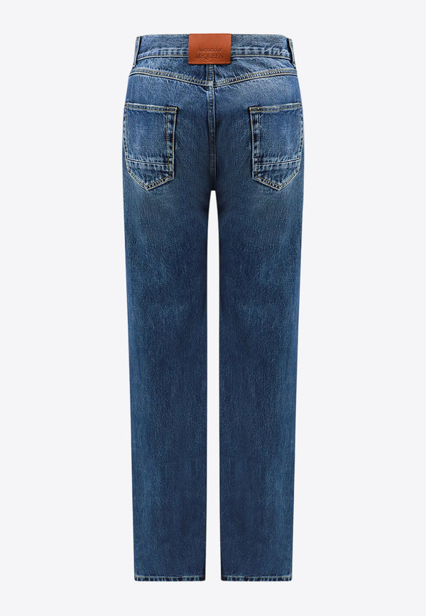 Alexander McQueen Logo Patch Straight-Leg Jeans
 Blue 781770QYAAU_4211