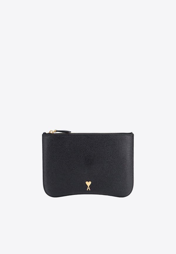 AMI PARIS Paris Paris Grained Leather Clutch Black USL025AL0036_0015