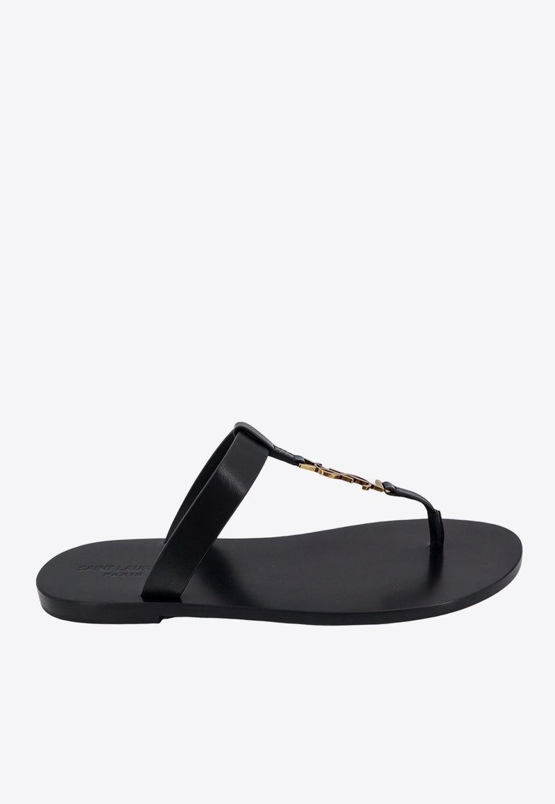 Saint Laurent Cassandre Calf Leather Thong Sandals Black 775806DWETT_1000