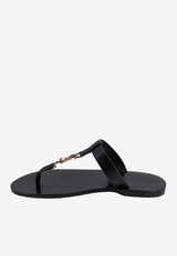 Saint Laurent Cassandre Calf Leather Thong Sandals Black 775806DWETT_1000