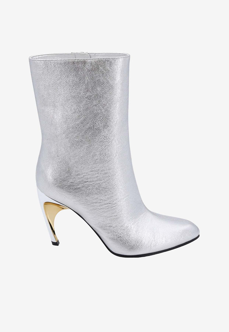 Alexander McQueen Armadillo 95 Metallic Leather Mid-Calf Boots Silver 780677WIF21_8369