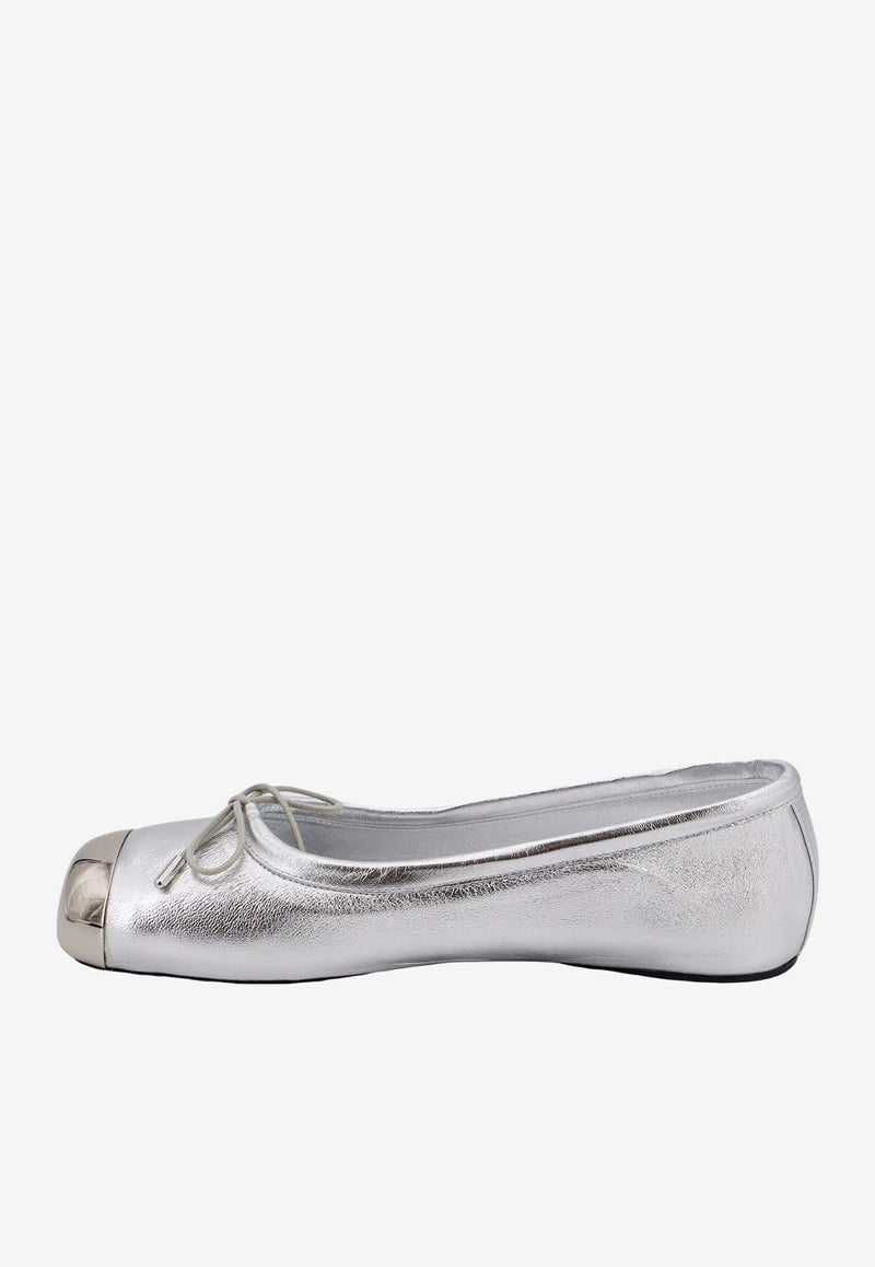 Alexander McQueen Punk Laminated Leather Ballet Flats Silver 780709WIF14_8100