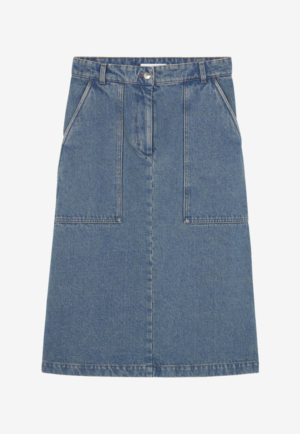 Maison Kitsuné Logo Patch Denim Midi Skirt Blue MW01509WW5023_P413