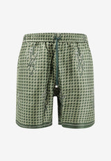 Amiri Staggered Logo Houndstooth Bermuda Shorts Green PS24MPB005_RAINFORES