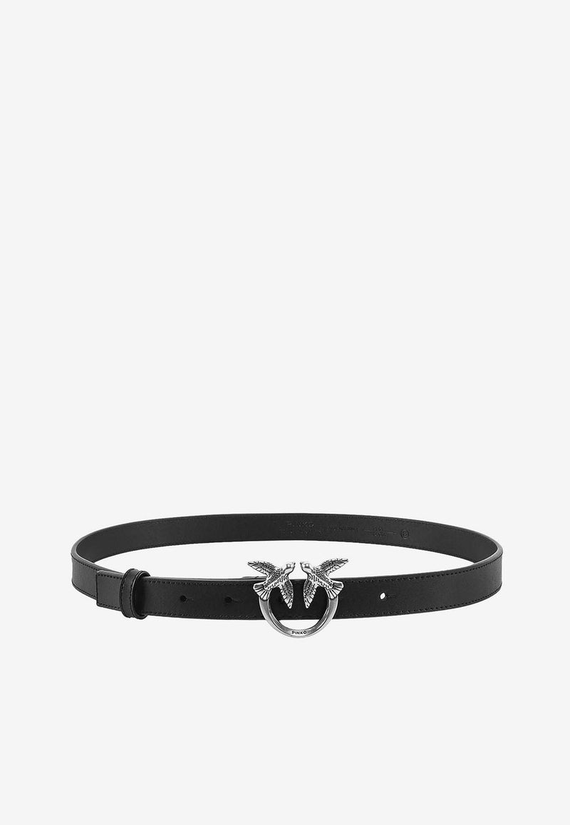 PINKO Love Birds Buckle Leather Belt Black 100143A0F1_Z99O