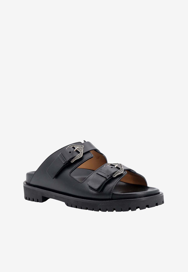 Off-White Buckle-Strap Leather Flat Sandals Black OWIH060S24LEA001_1010