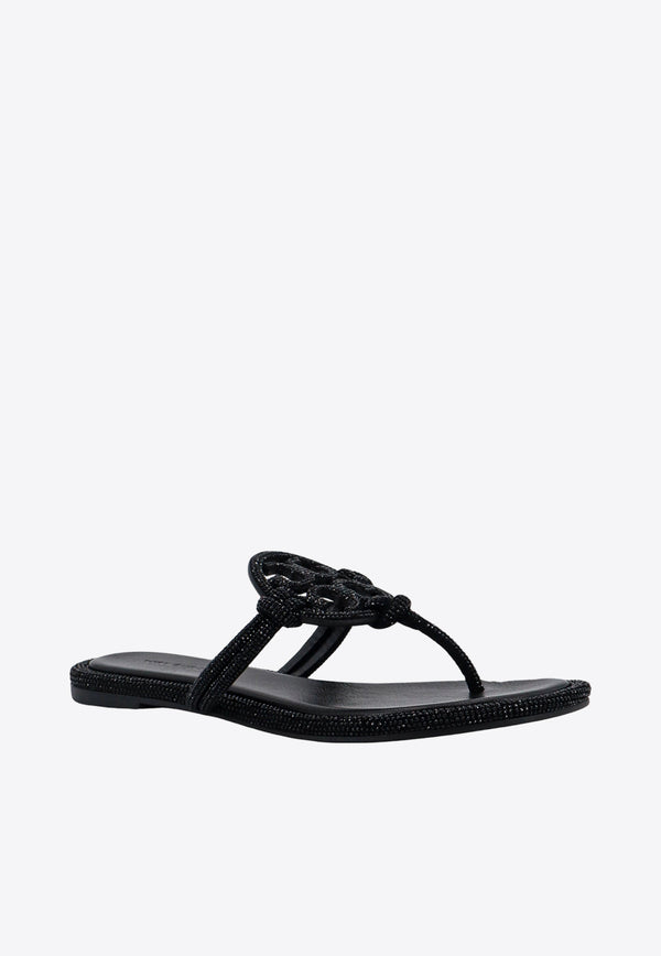 Tory Burch Miller Crystal Embellished Knotted Thong Sandals Black 152177_001