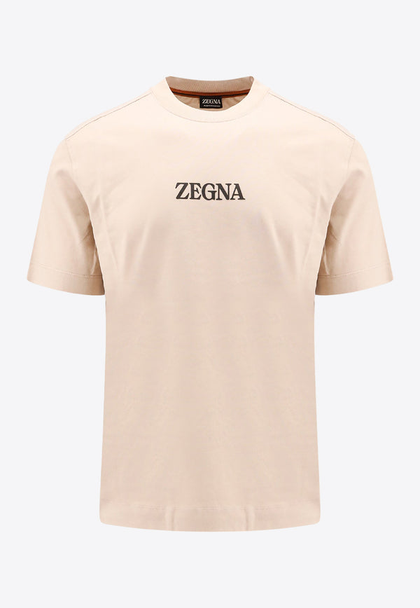 ZEGNA Logo Print T-shirt Beige UD364A7D777_N03