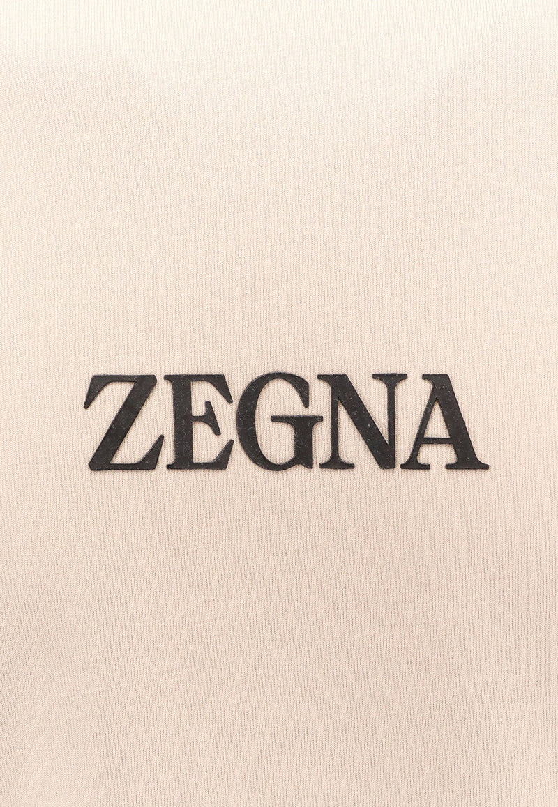 ZEGNA Logo Print T-shirt Beige UD364A7D777_N03