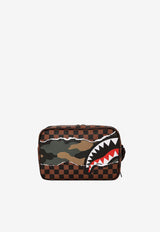 Sprayground Shark Print Coated Canvas Pouch Bag Brown 910B6042NSZ_MARRONE