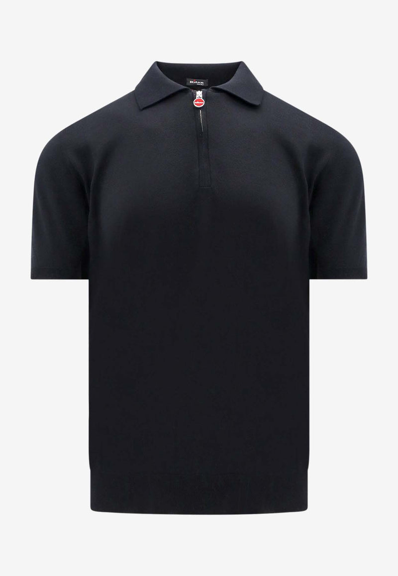 Kiton Ciro Paone Half-Zip Polo T-shirt Black UMKX33Z_K5