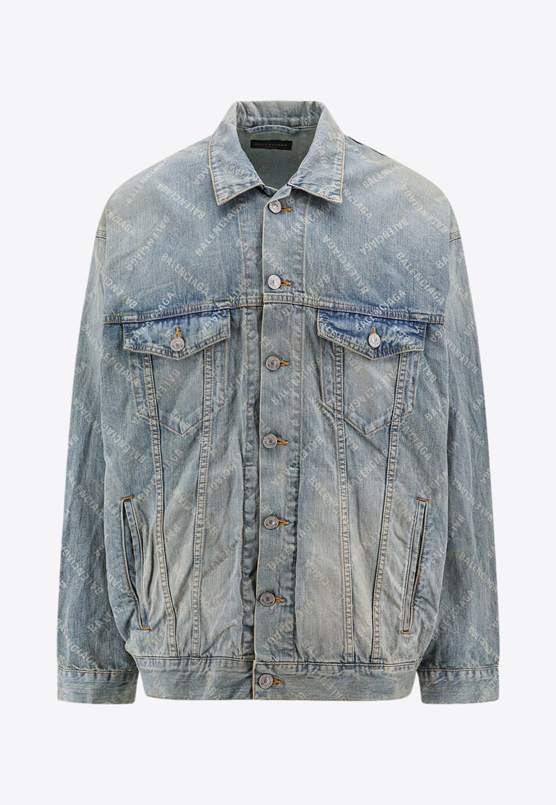 Balenciaga All-Over Logo Denim Jacket Blue 773616TPW53_4868