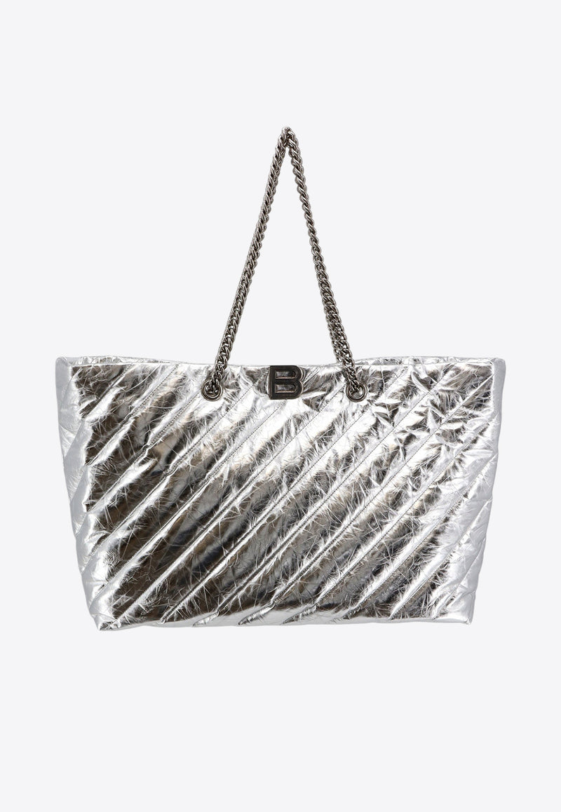 Balenciaga Large Crush Metallic Quilted Leather Tote Bag Silver 7717182AAWU_8110