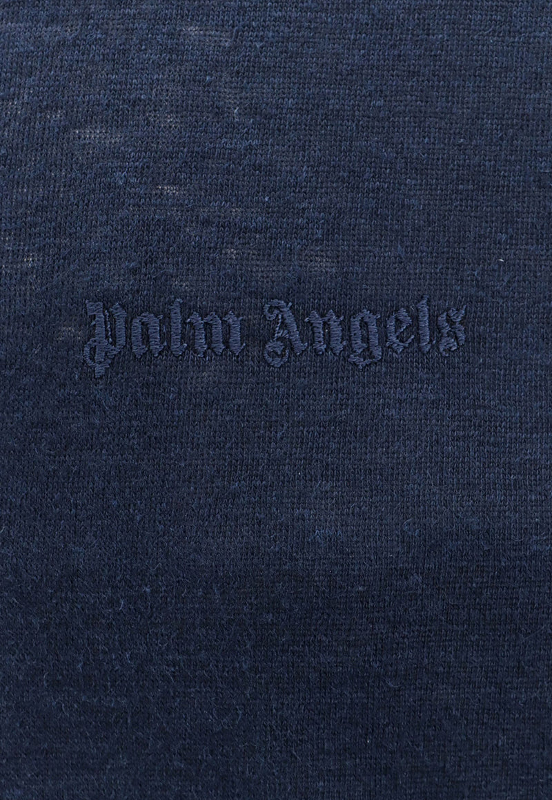 Palm Angels Logo Embroidered Basic T-shirt Blue PMAA091S24FAB001_1010