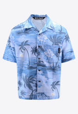 Palm Angels Sunset Print Short-Sleeved Shirt Blue PMGG005S24FAB003_4949