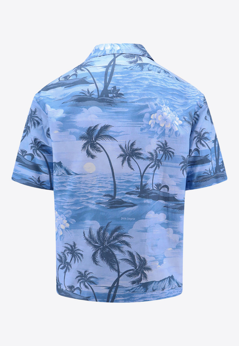 Palm Angels Sunset Print Short-Sleeved Shirt Blue PMGG005S24FAB003_4949