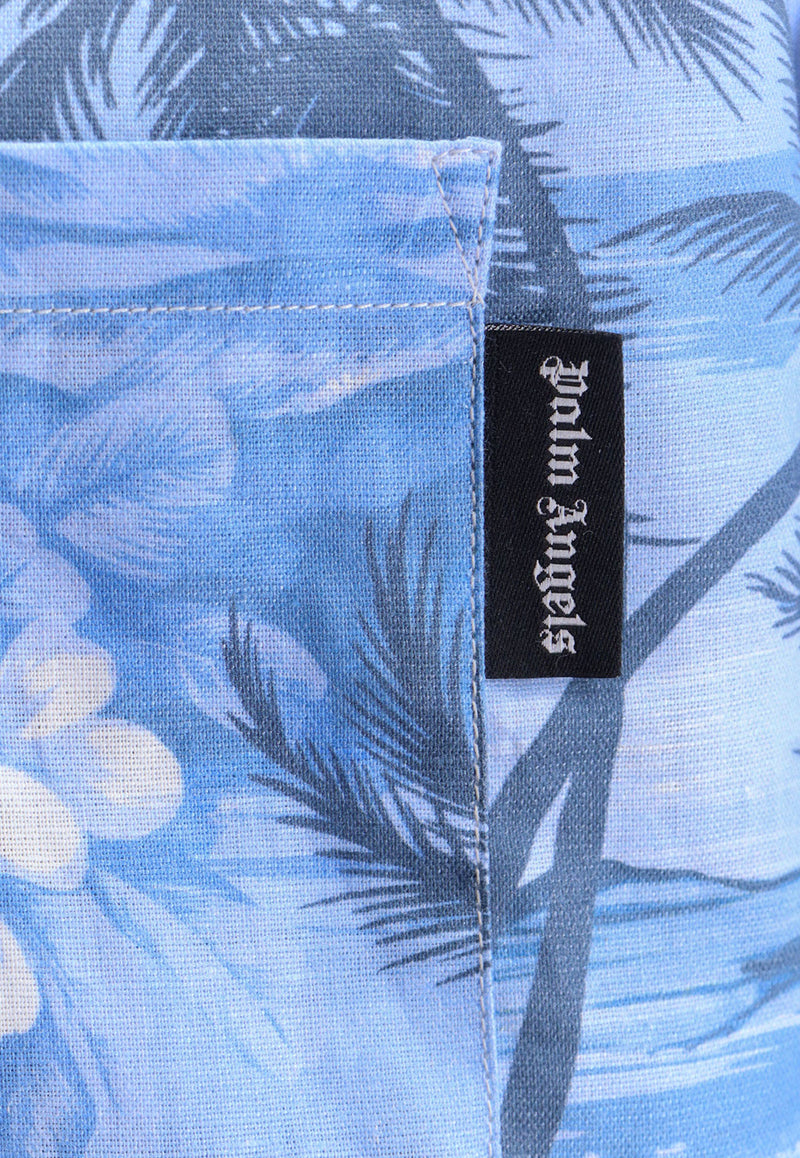 Palm Angels Sunset Print Short-Sleeved Shirt Blue PMGG005S24FAB003_4949