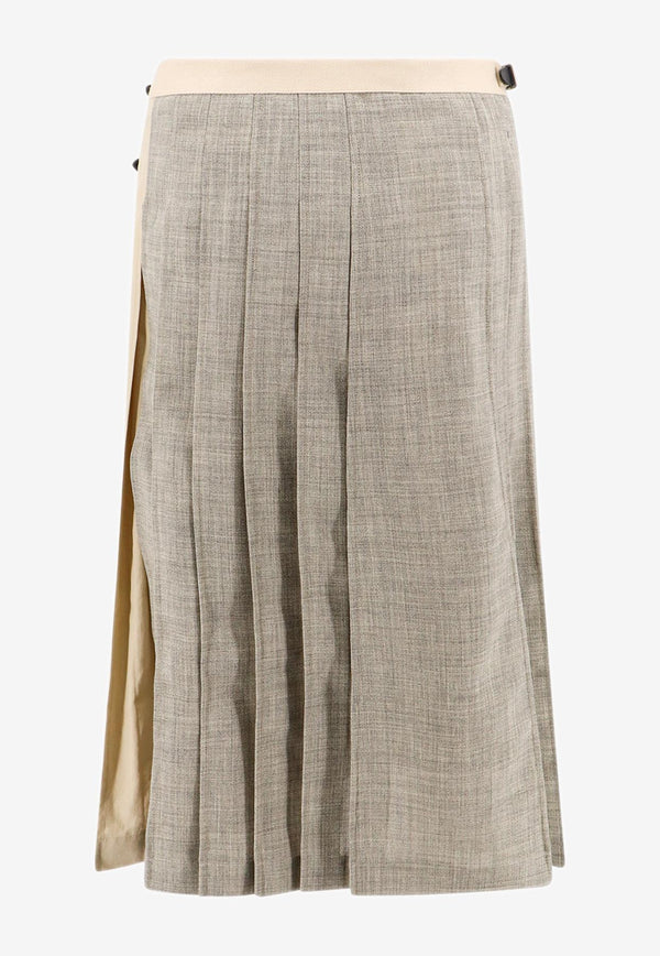 Durazzi Milano Patchwork Midi Pleated Skirt Gray SS24GSK03_GR02