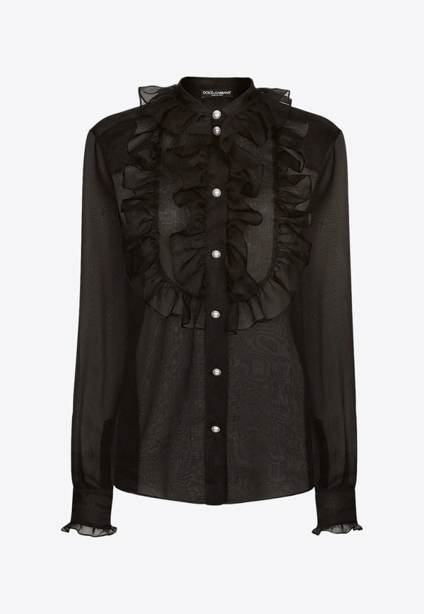 Dolce 
Gabbana Ruffled Yoke Organza Shirt Black F5S10TFU1BU_N0000