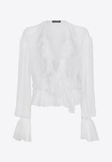 Dolce 
Gabbana V-neck Ruffled Silk Blouse White F79FGTFU1AT_W0800