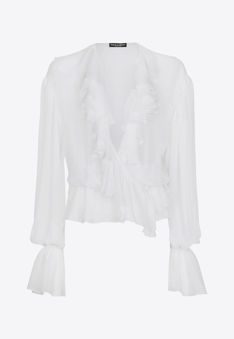 Dolce 
Gabbana V-neck Ruffled Silk Blouse White F79FGTFU1AT_W0800