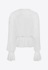 Dolce 
Gabbana V-neck Ruffled Silk Blouse White F79FGTFU1AT_W0800