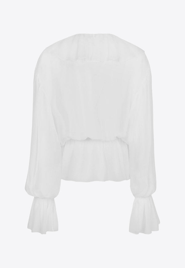 Dolce 
Gabbana V-neck Ruffled Silk Blouse White F79FGTFU1AT_W0800