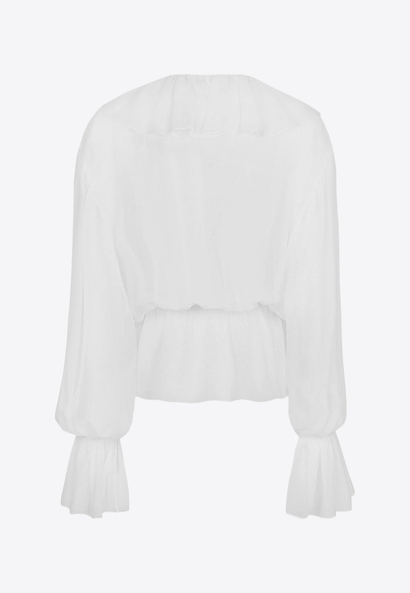 Dolce 
Gabbana V-neck Ruffled Silk Blouse White F79FGTFU1AT_W0800