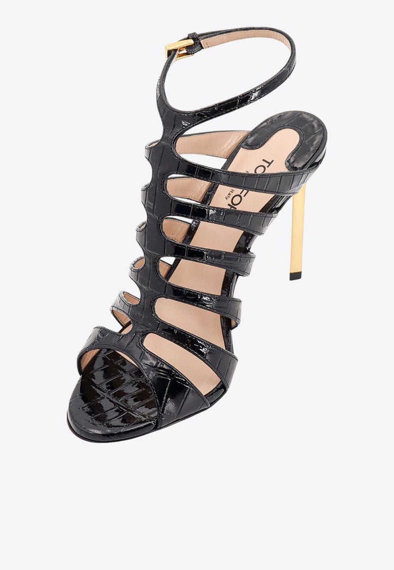 Tom Ford Carine 105 Strappy Sandals in Croc-Embossed Leather Black W3425LSP035G_1N001