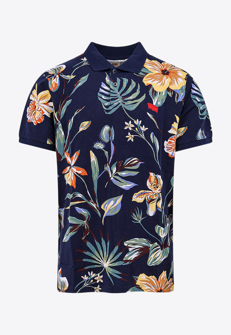 Levi
s Floral Print Housemark Polo T-shirt Blue A4842_0052