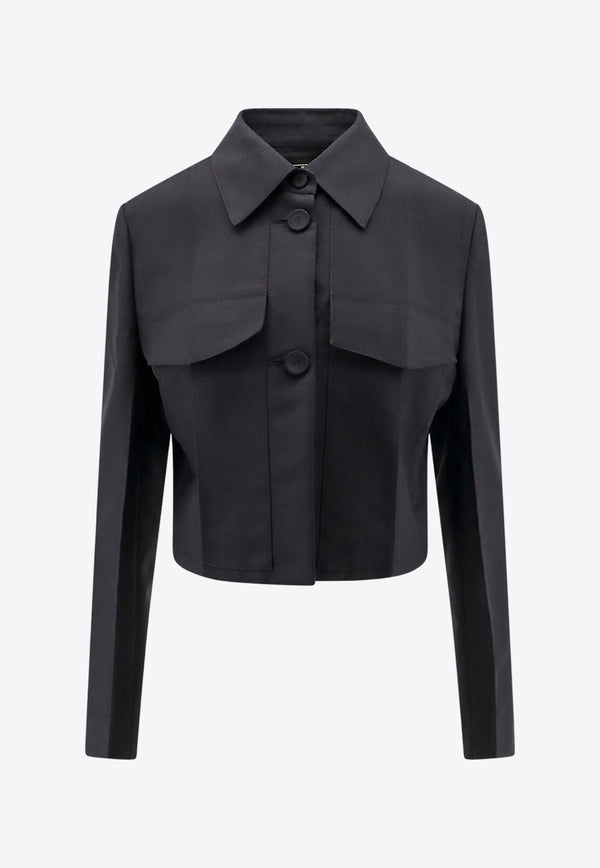 Fendi Deconstructed Tailored Cropped Blazer Black FJ7474S9A_F0GME