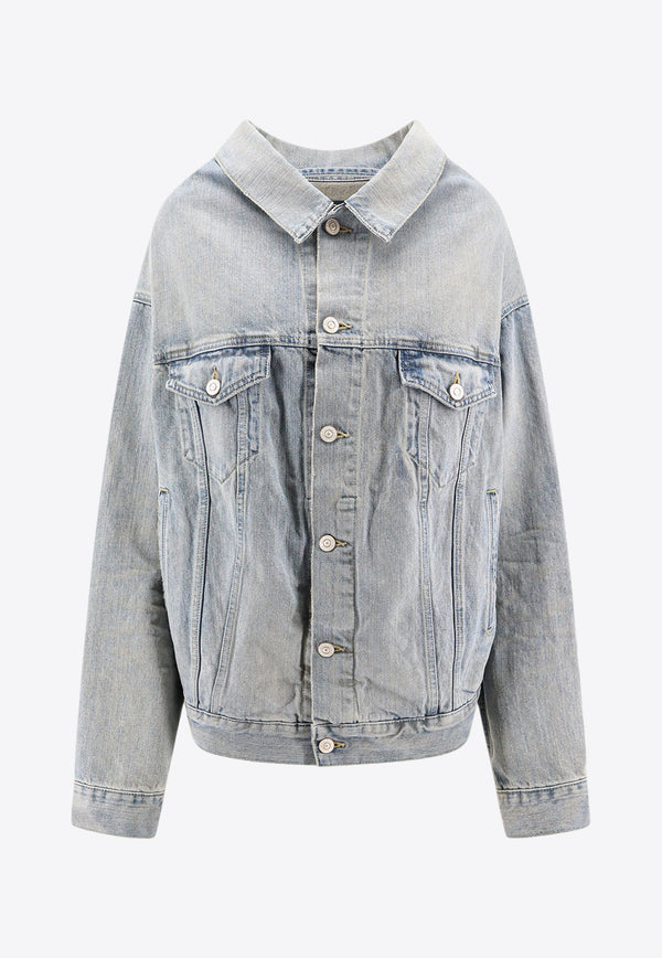 Balenciaga Off-Shoulder Denim Jacket Blue 786638TQW55_6379