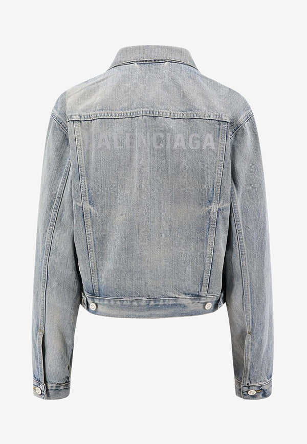 Balenciaga Logo Print Denim Jacket Blue 790869TQW55_6379