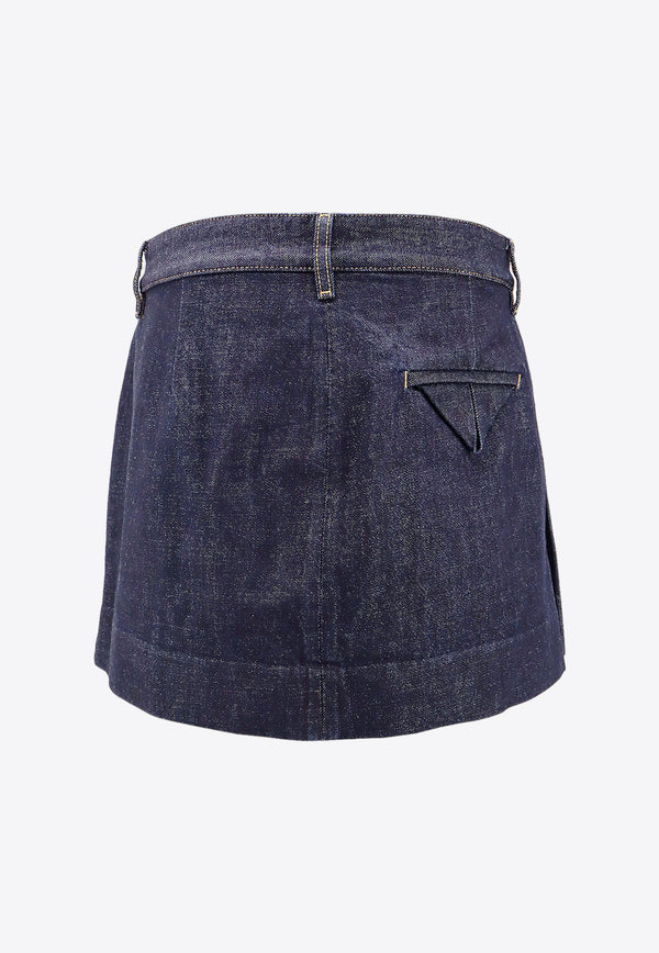 Bottega Veneta Pleated Mini Denim Skirt Blue 789292V0W20_4245