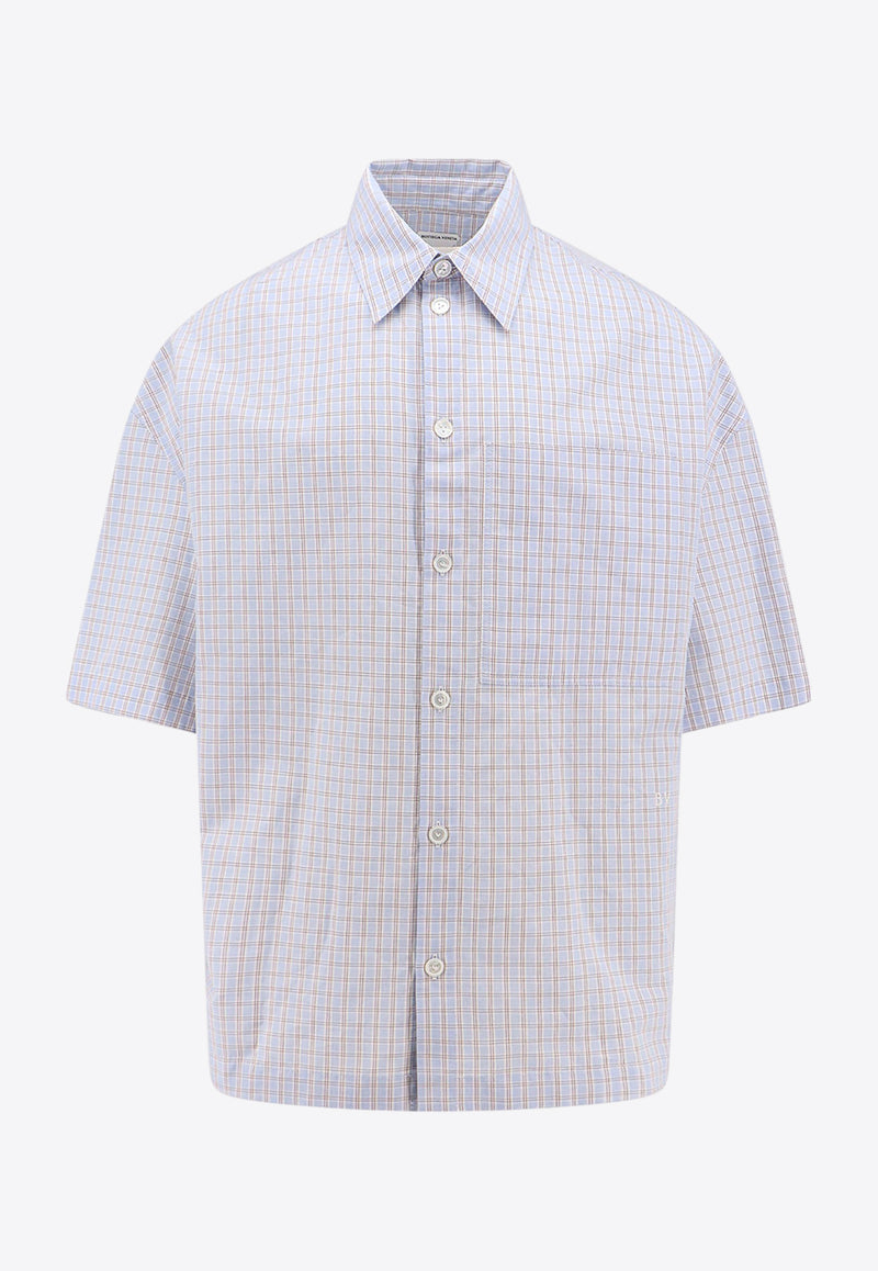 Bottega Veneta Logo Embroidered Check-Pattern Shirt Blue 789370V3ZB0_4026