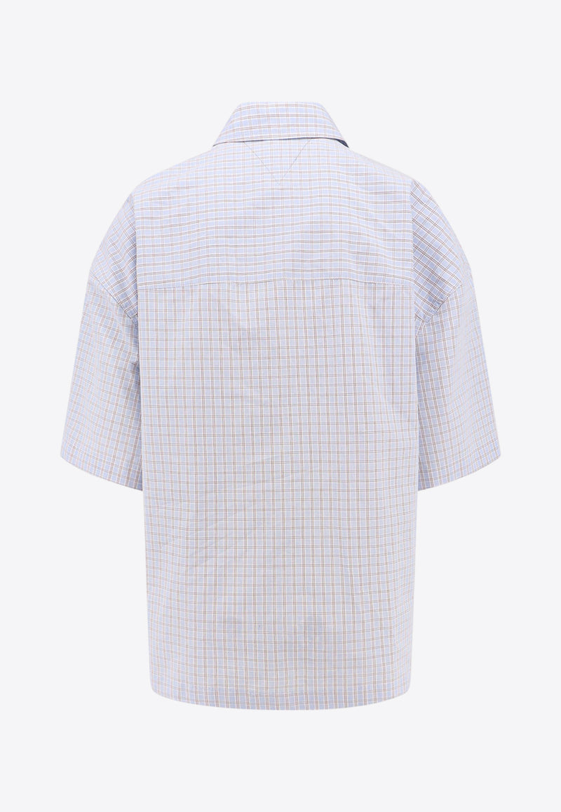 Bottega Veneta Logo Embroidered Check-Pattern Shirt Blue 789370V3ZB0_4026