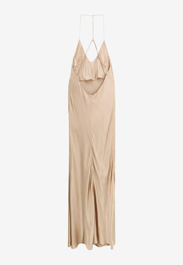 The Nina Studio Peitho Satin Maxi Dress Beige PEITHO_TAUPE