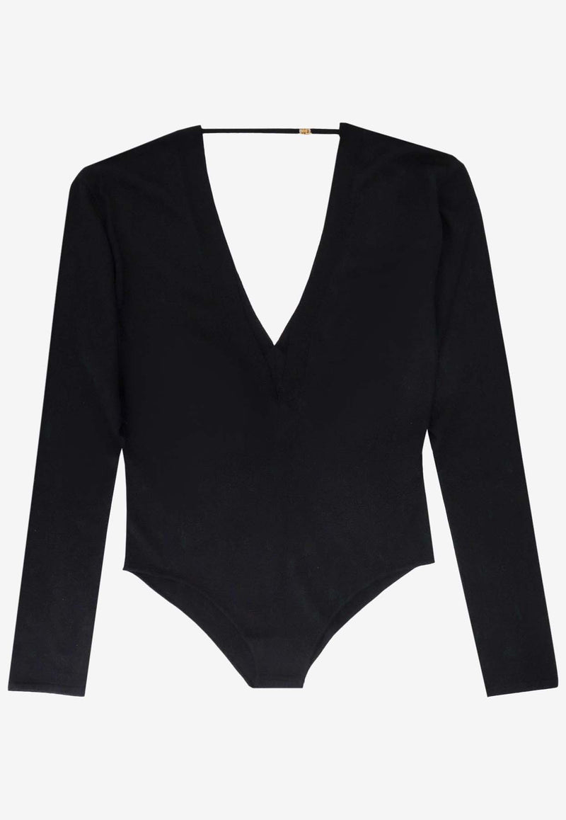 Saint Laurent V-neck Long-Sleeved Bodysuit 790090YAPK2_1000